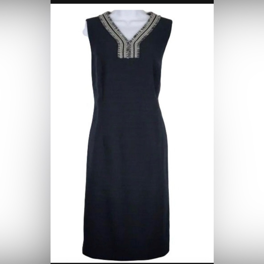 NWT Talbots 16P Elegant Black Summer  Easter Sleeveless Dress fringe neckline